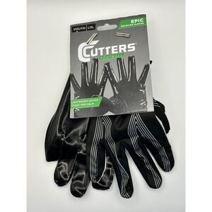 Cutters Football Epic Receiver Sticky Grip Palm Youth Gloves, L/XL, Black, NWT